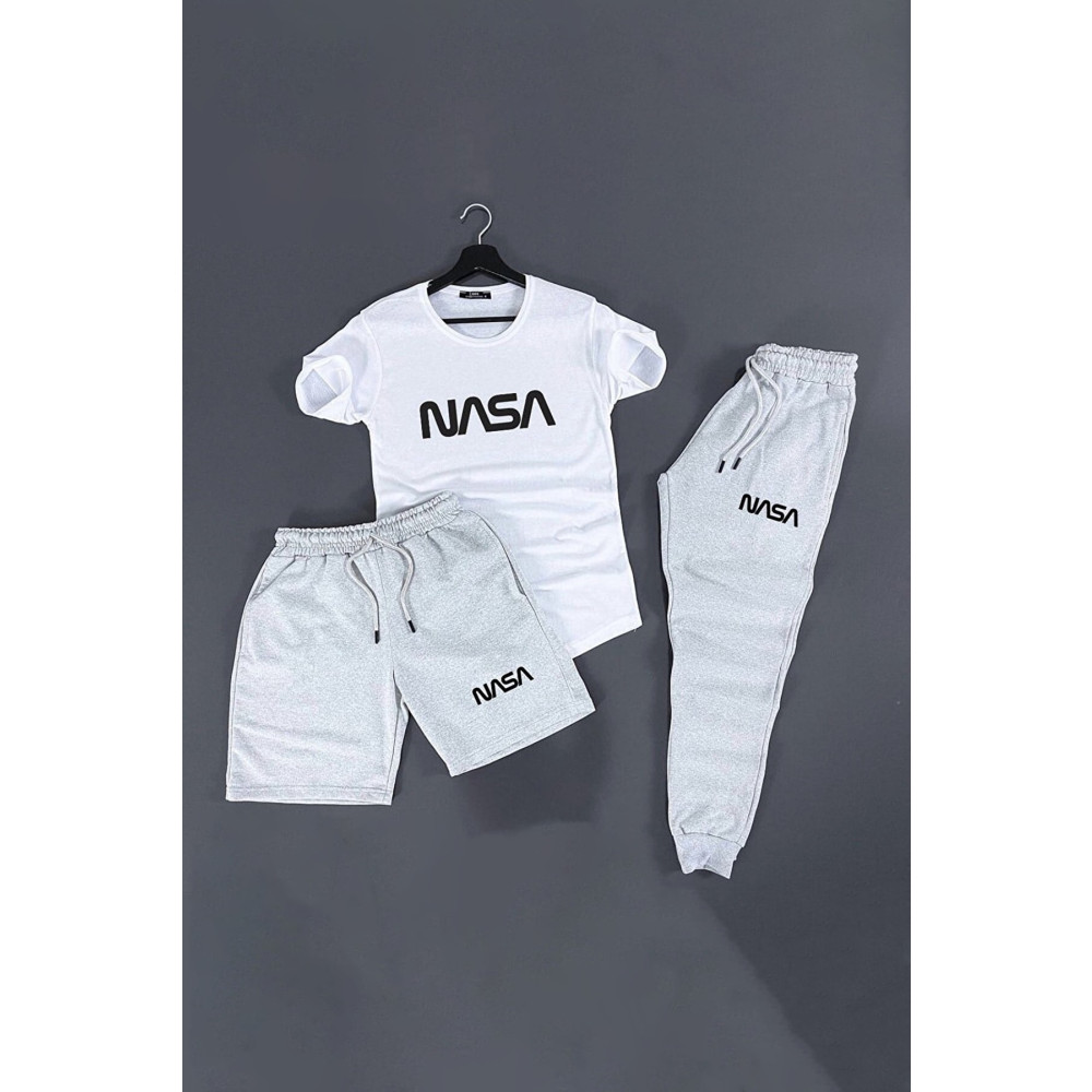 trendypassion Nasa Baskılı Pamuklu Kısa Kollu Yazlık Slim Fit 3 lü Unisex Eşofman Takımı S-M Beden Kadın Eşofman Fiyatı