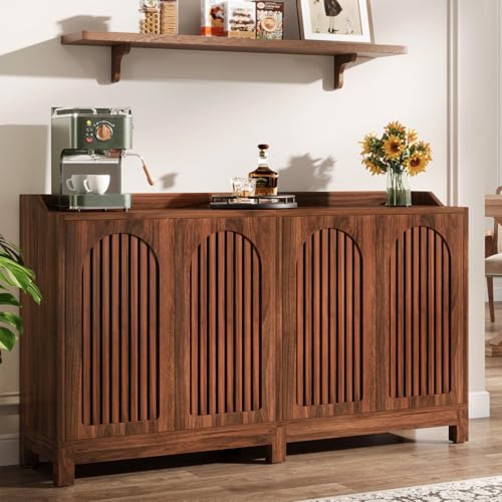 Tribesigns 57" Buffet Cabinet with Storage, Long Sideboard Cabinet with Doors & Adjustable Shelves, Freestanding Wood Accent Sideboard for Dining Room, Living Room, Kitchen, Walnut Brown (Brown)