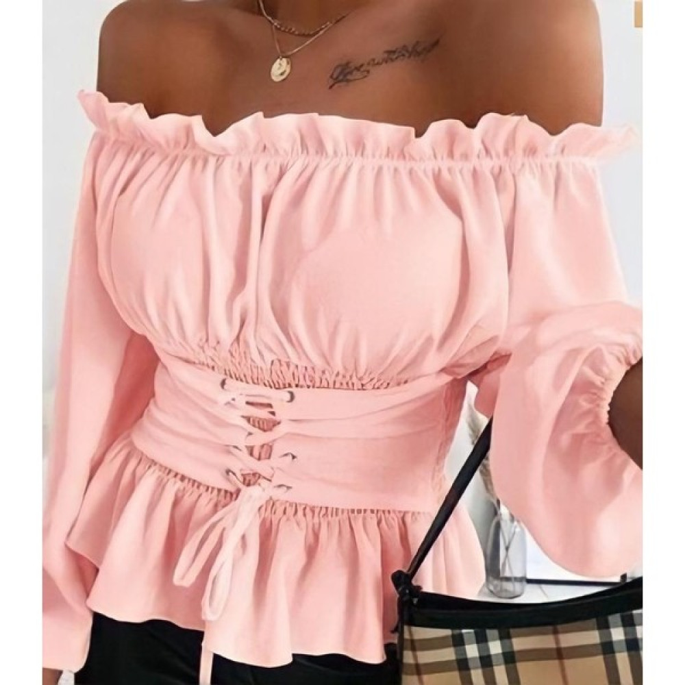 Trikom Kadın Pembe Madonna Yaka Beli Bağcıklı Bluz Bluz Fiyatı