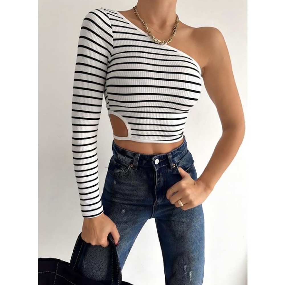Trikom Kadın Tek Kollu Çizgili Crop Bluz Bluz Fiyatı