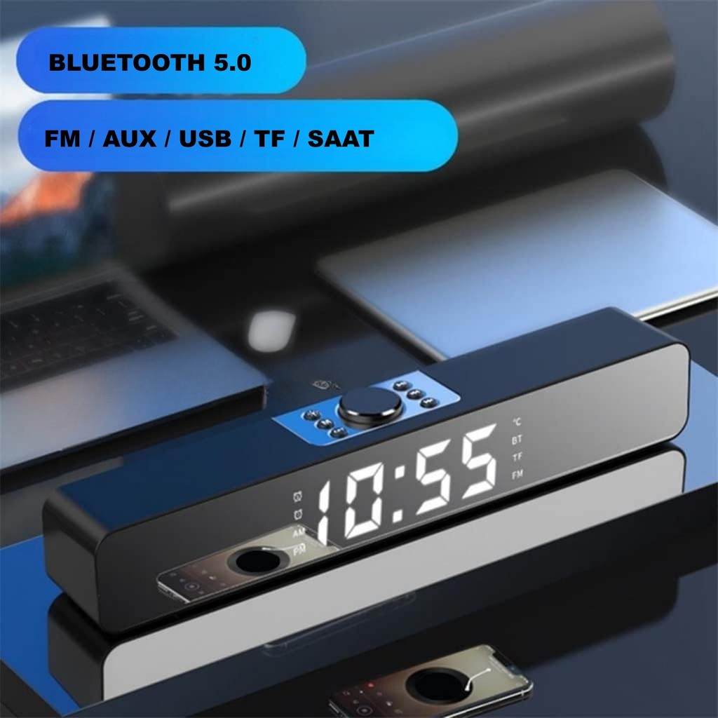 Triline Bluetooth Hoparlör Şarjlı Yatay Ses Sistemi LED Ekran Fm Çalar Saat Sıcaklık Pc USB Aux Tf Kart Akıllı Saat Aksesuarı Fiyatı