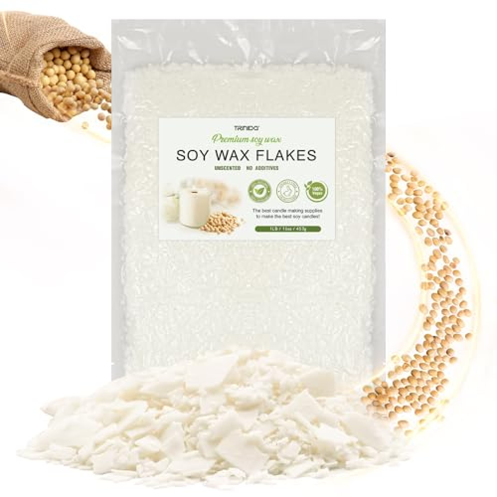 TRINIDa Soy Wax Flakes 450g, Premium Natural Candle Wax 1LB, 100% Soy Wax for Candle Making from Organic Farm, No Additives, Harmless and Pure