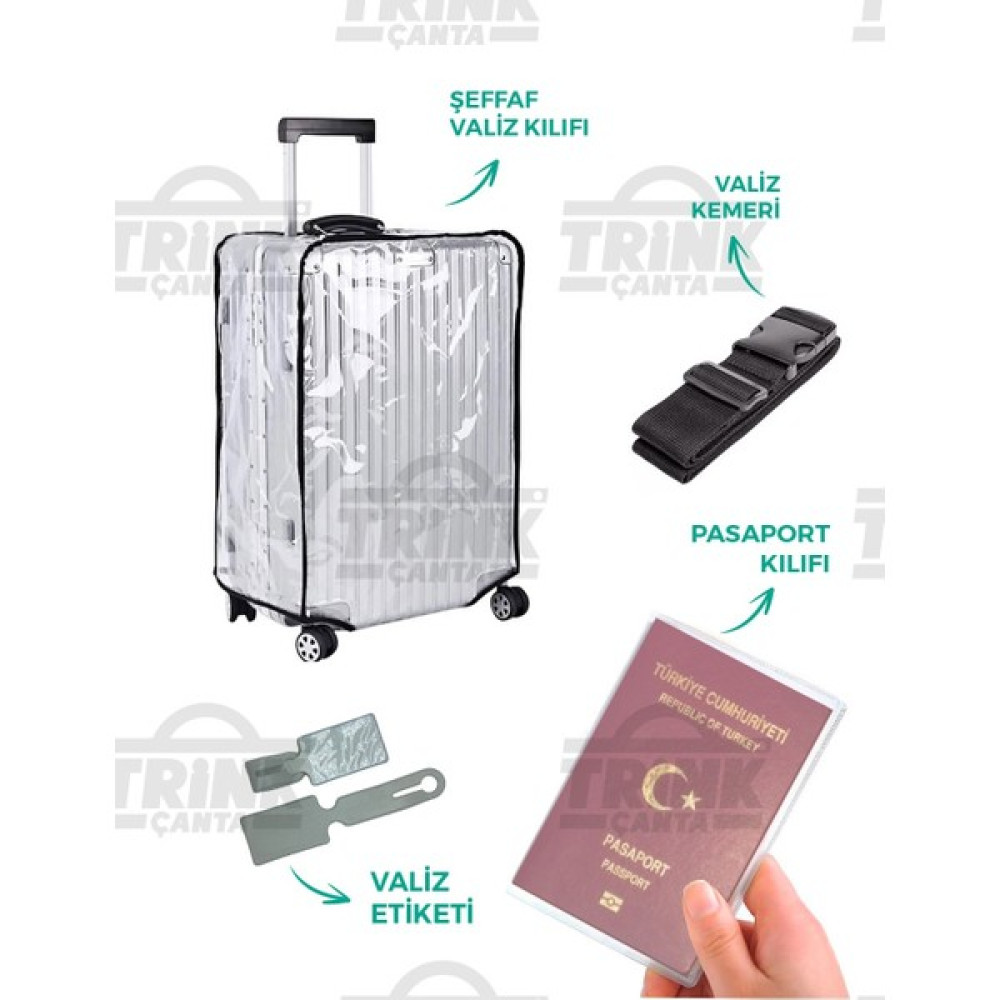 Trink Çanta Şeffaf Valiz Kılıfı Seti (Valiz Kılıfı-Valiz Kemeri-Valiz Etiketi-Pasaport Kılıfı) Bayan Çanta ve Cüzdan Fiyatı