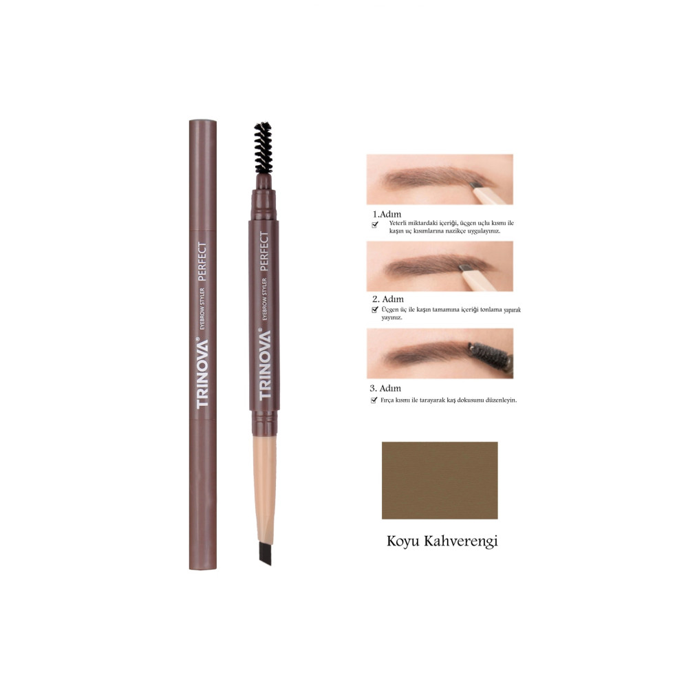 Trinova Koyu Kahve Fırçalı Kaş Kalemi Double-ended Eyebrow Pencil Kaş Makyajı Fiyatı