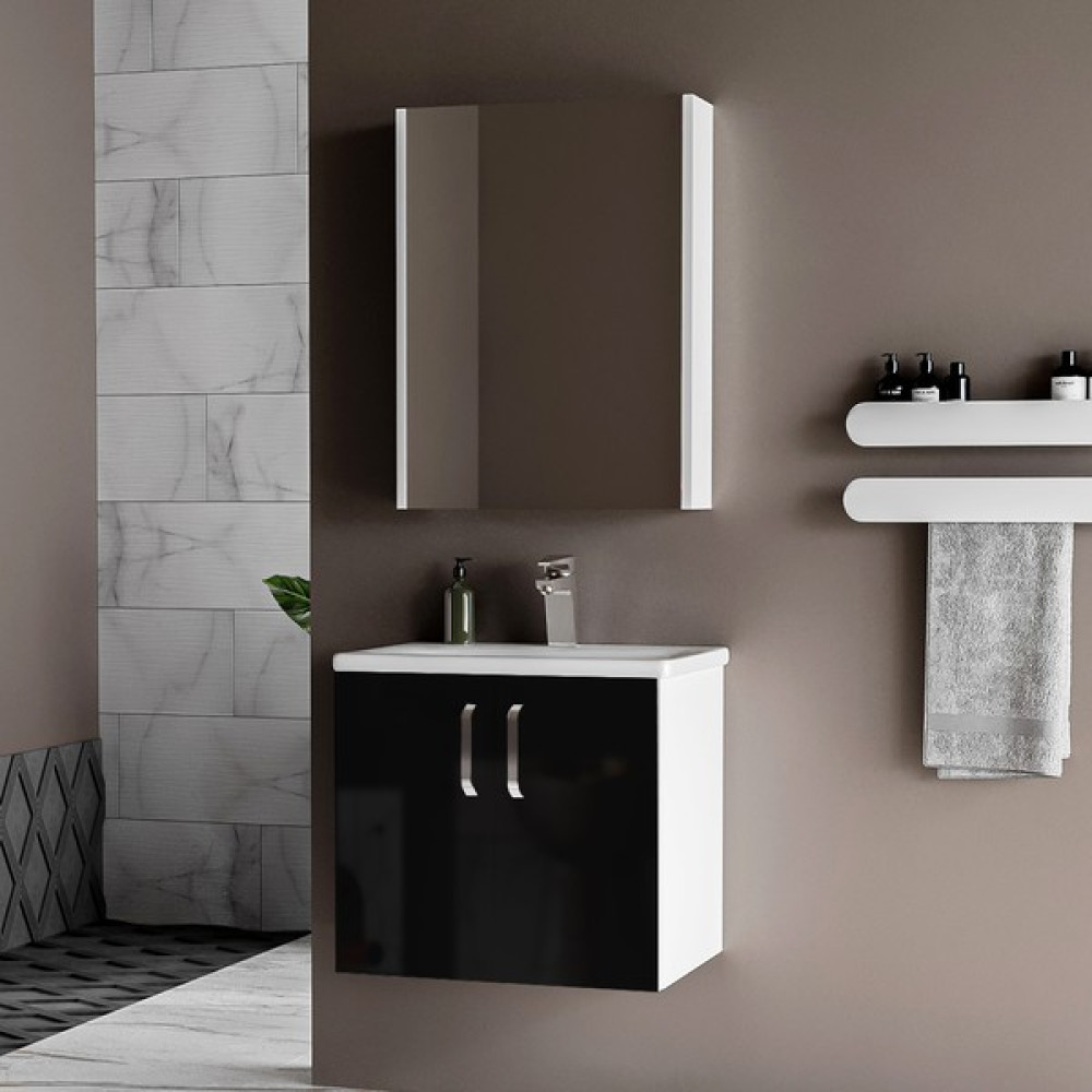 Trio Modül Asmira Banyo Dolabı 60 cm 2'li Set - Siyah Banyo Dolabı / Mobilyası Fiyatı