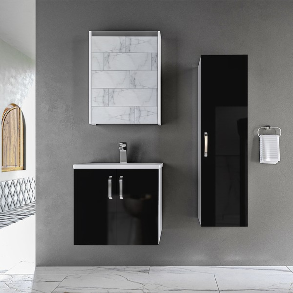 Trio Modül Asmira Banyo Dolabı - 60 cm - 3'lü Set - Siyah Banyo Dolabı / Mobilyası Fiyatı