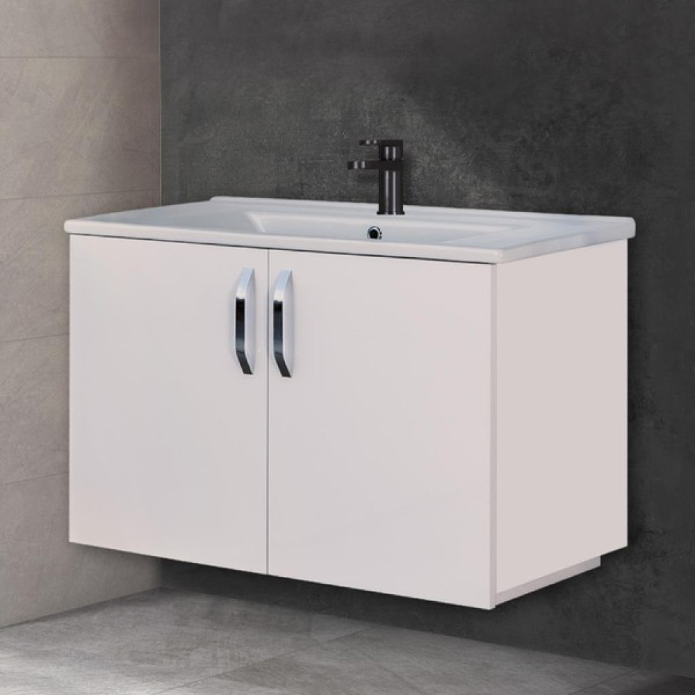 Trio Modül Asmira Lavabolu Alt Dolap - 82 cm - MdfLam Parlak Beyaz Banyo Dolabı / Mobilyası Fiyatı