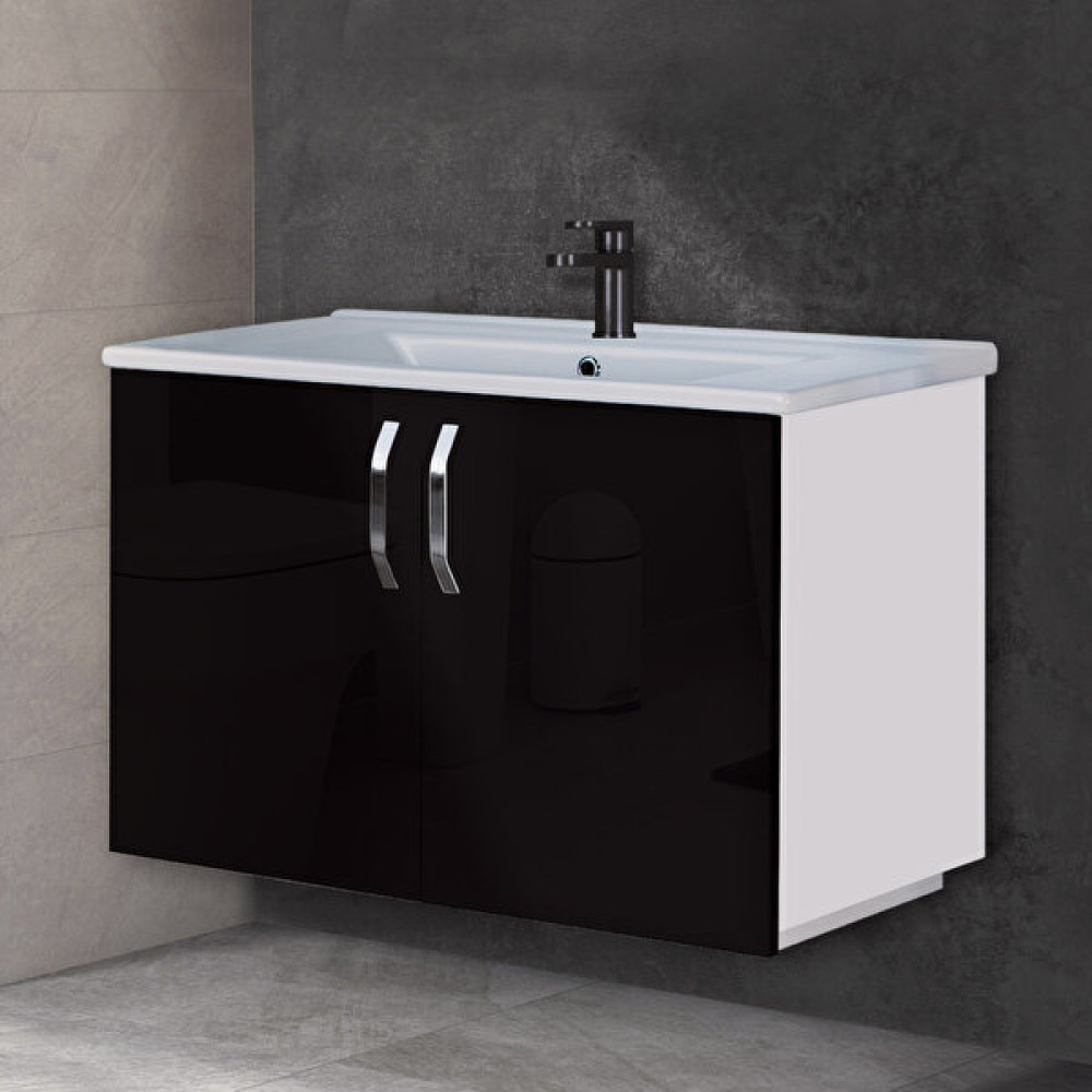 Trio Modül Asmira Lavabolu Alt Dolap - 82 cm - Siyah Banyo Dolabı / Mobilyası Fiyatı