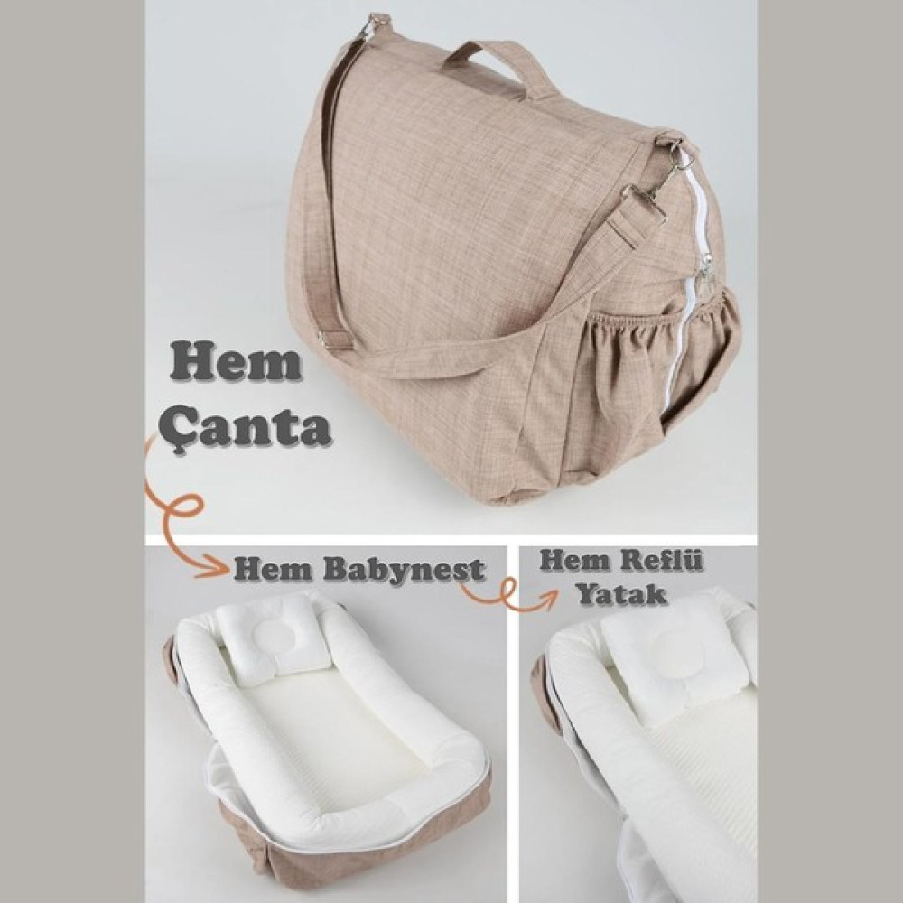 Trioport Çantalı Taşınabilir Reflüü Yatağı, Babynest, Anne Çantası Kahverengi - 50 x 90 cm Bebek Yatağı Fiyatı