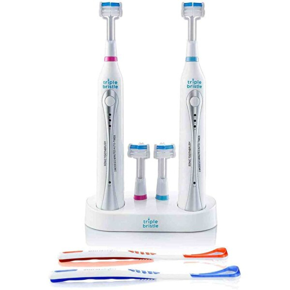 Triple Bristle Sonic İkili Çift Şarj İstasyonlu Elektrikli Diş Fırçası 2 Adet Diş Fırçaları Fiyatı