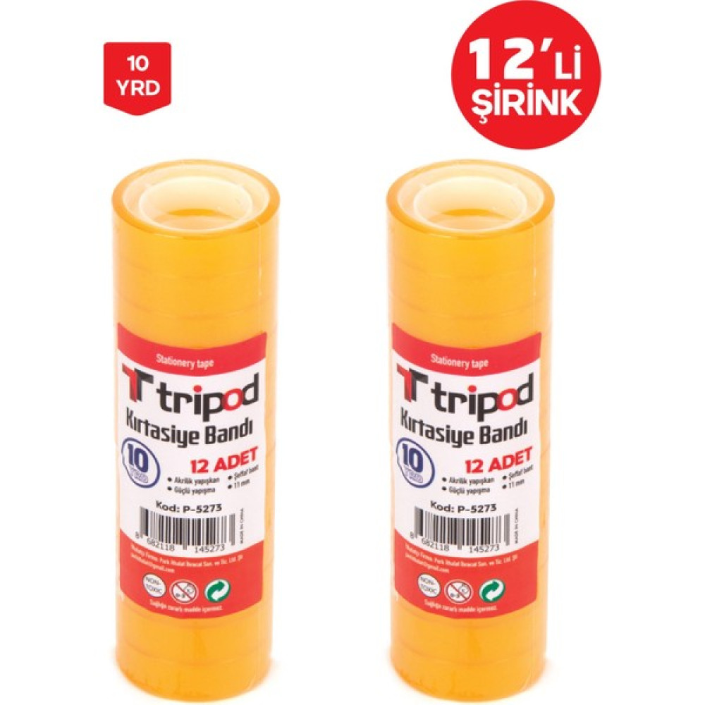 Tripod Kırtasiye Şeffaf Bandı 10 Yard Tripod P-5273 12lı Ofis Malzemeleri Fiyatı