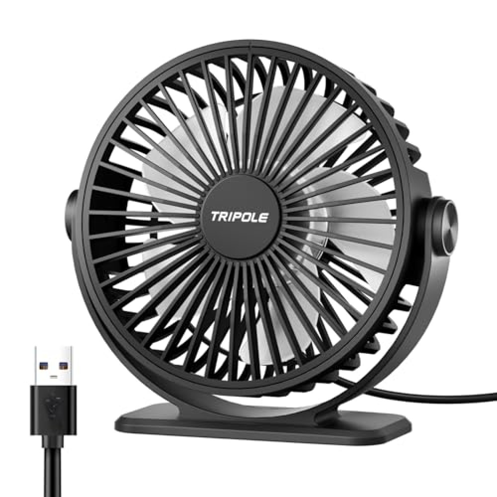 TriPole Desk Fan USB Powered Small Portable Fan, 3 Speeds Adjustable Strong Breeze Mini Personal Fan, 360° Rotation Quiet Plug In USB Fan for Desktop Bedroom Office Table Travel, Black, 4.9ft Cable Ventilation Fan Fiyatı