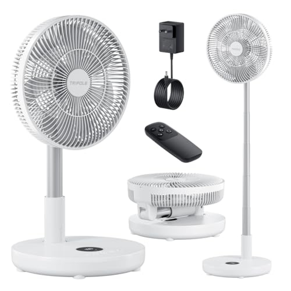 TriPole Oscillating Fan Portable Quiet Standing Fan with Remote, 12" Rechargeable Pedestal Fan for Bedroom Office, Foldable Battery Powered Travel Fan, Adjustable Height, 8H Timer, 6 Speeds, 44.4Wh Ventilation Fan Fiyatı