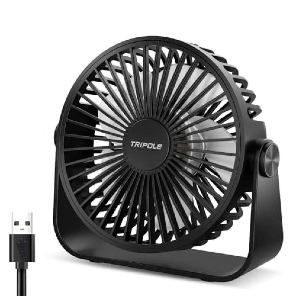 TriPole USB Desk Fan 4.5 Inches Portable Mini Fan Powerful 3 Speeds Wind Personal Desktop Fan with 360° Head Rotation for Home Office Car Indoor Outdoor Black Ventilation Fan Fiyatı