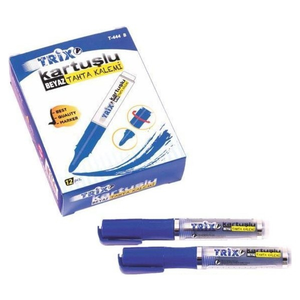 Trix T-444B Kartuşlu Beyaz Tahta Kalemi Mavi 12'li Yazı Tahtası Kalemi Fiyatı