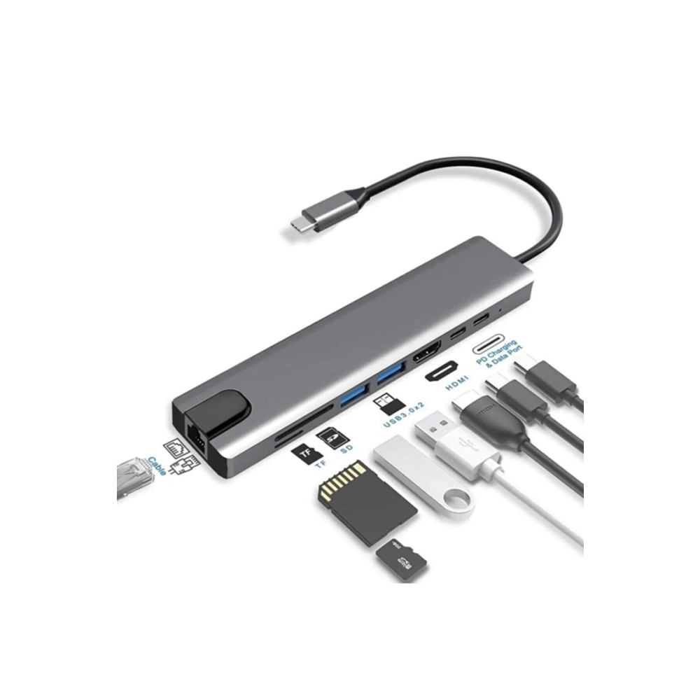 TrkTech Usb Type-c Hub Dönüştürücü Çevirici Çoklayıcı Usb Hdmı Micro Sd TF PD RJ45 8 Girişli Bilgisayar Çevirici ve Adaptörü Fiyatı