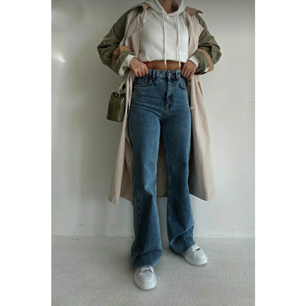 Trn JNS Ciqulata Kadın Salaş Likralı 90s Solmayan Mavi Kar Süper Yüksek Bel Bol Paça Kot Palazzo Pantolon 40 Beden Bayan Jeans / Kot Pantolon Fiyatı