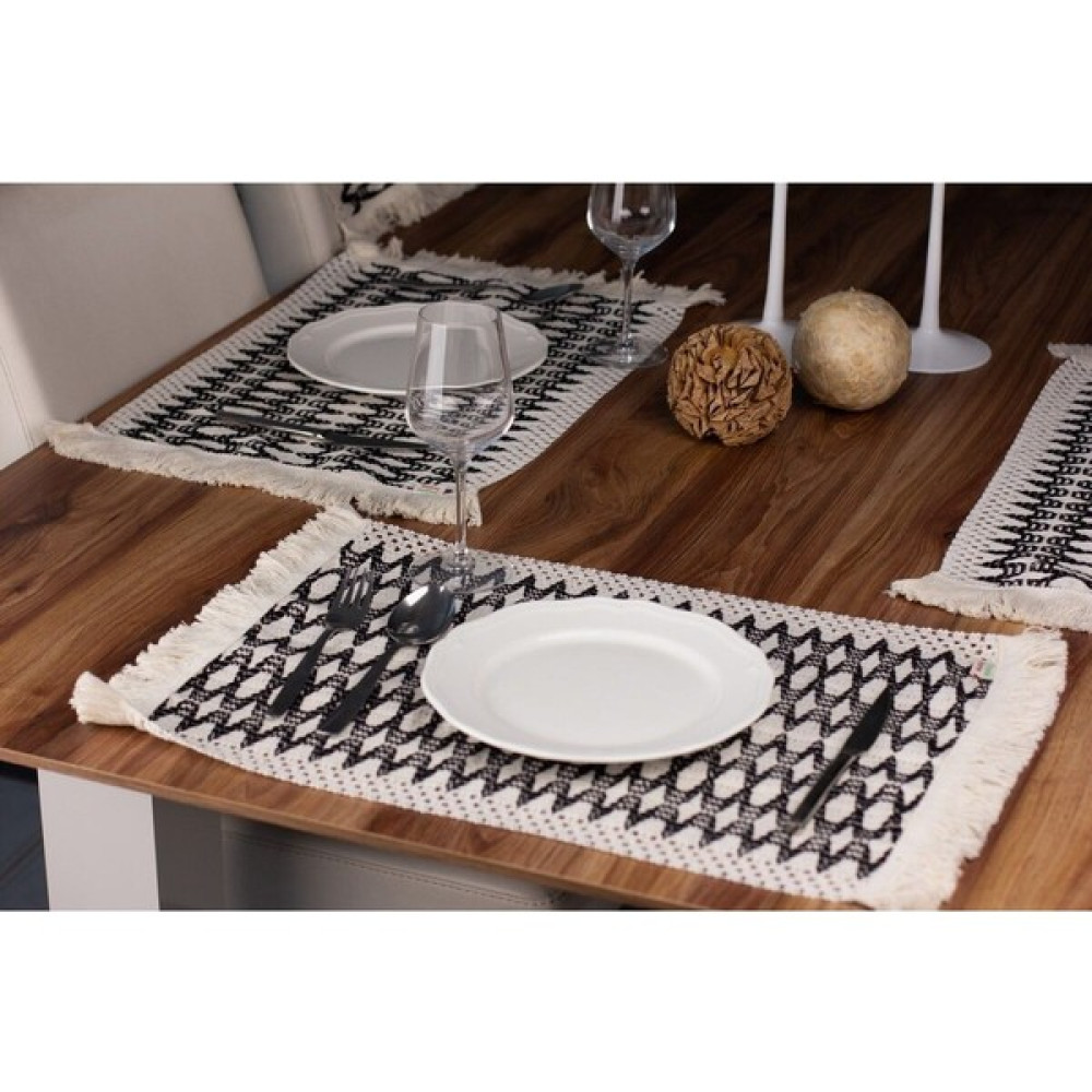 Tropik Home 6'lı Örme Supla Pamuklu Dantel Püsküllü Krem Siyah Amerikan Servis 35X45 cm Masa Örtüsü Supla - 35 x 45 cm - Krem - Siyah Amerikan Servis Fiyatı