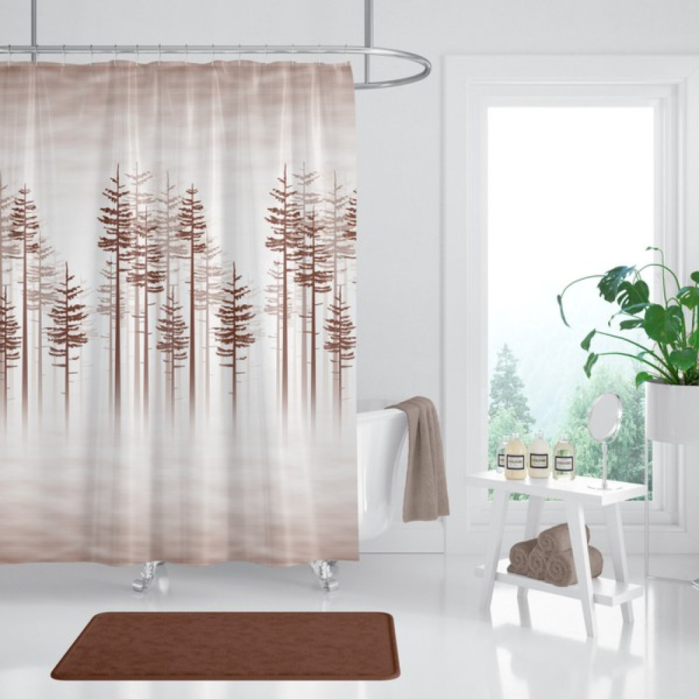 Tropik Home Ağaç Desen Banyo Perdesi, Kahverengi Duş Perdesi-Banyo Dekorasyon Perdesi-Lüx Küvet Perdesi - Krem - 100 x 500 cm Duş / Banyo Perdesi Fiyatı