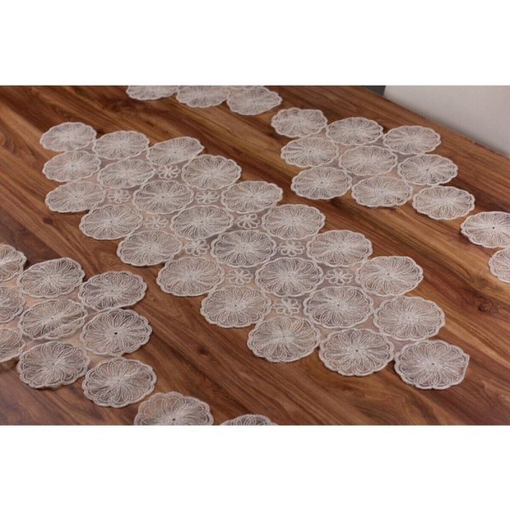 Tropik Home Amerikan Servis Supla ve Runner Set 6 Kişilik Nakışlı 7 Parça Çeyizlik Takımı - Gri - 110 x 35 cm Amerikan Servis Fiyatı