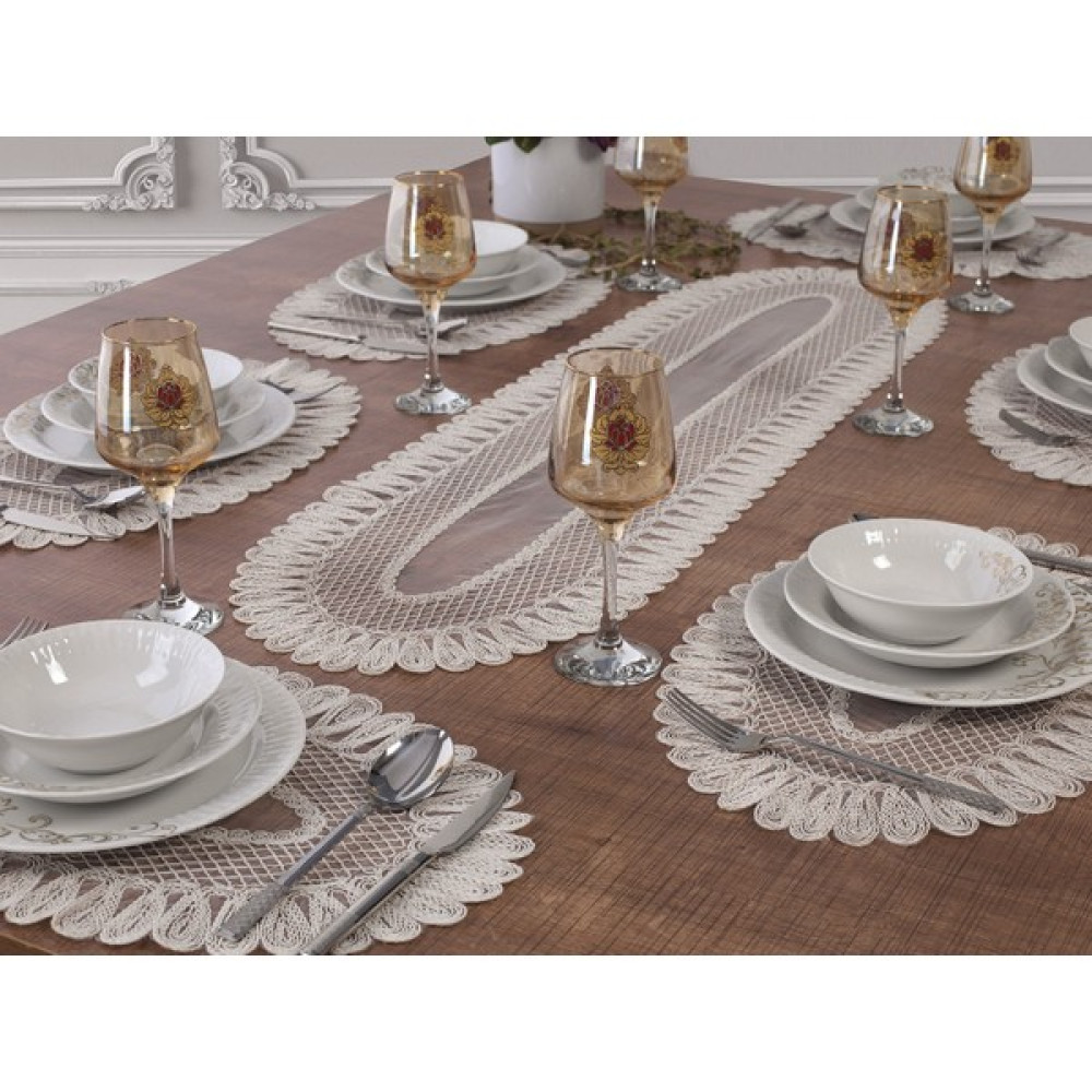 Tropik Home Amerikan Servis Supla ve Runner Seti 8 Kişilik Set Nakışlı Vivien Kırık Beyaz 9 Parça Masa ve Sunum - 35 x 45 cm Amerikan Servis Fiyatı