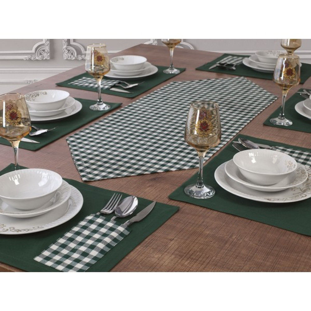 Tropik Home Amerikan Servis Supla ve Runner Seti 8 Kişilik Set Yeşil Ekose Desen Salon ve Masa Sunum Takımı - Beyaz - Yeşil - 35 x 45 cm Amerikan Servis Fiyatı