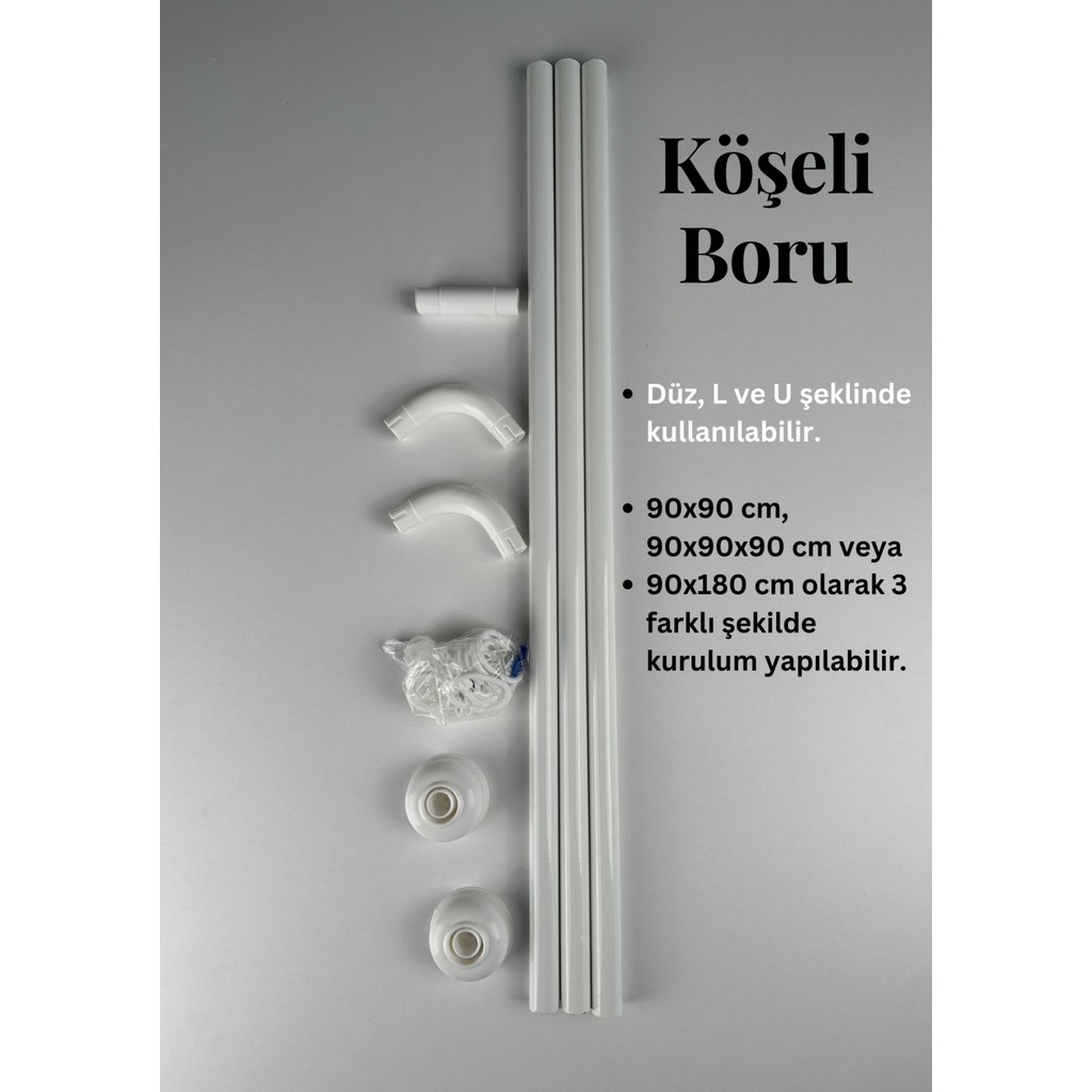 Tropik Home Banyo Köşe (L) Duş Perde Borusu - Beyaz - 80 x 80 cm Perde Fiyatı