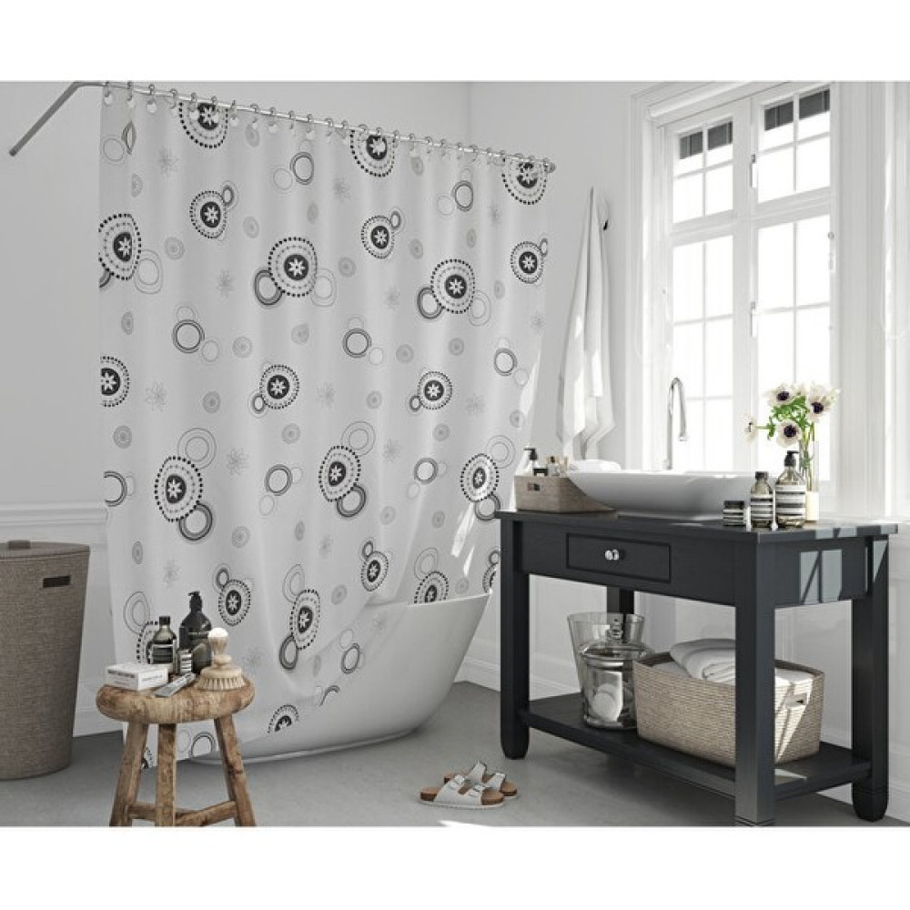 Tropik Home Banyo Perdesi Halkalı Çiçekli Desen Yerli Üretim Duş Perdesi C-Halka Hediye 180X200CM Banyo Perdesi Duş / Banyo Perdesi Fiyatı