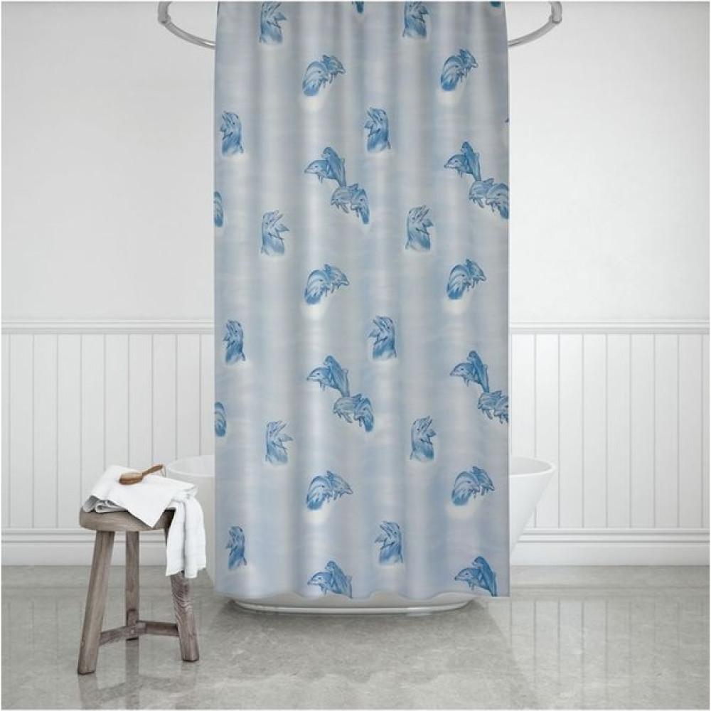 Tropik Home Banyo Perdesi Mavi Yunus Desen Yerli Üretim Duş Perdesi C-Halka Hediye 180X200CM Banyo Perdesi Duş / Banyo Perdesi Fiyatı