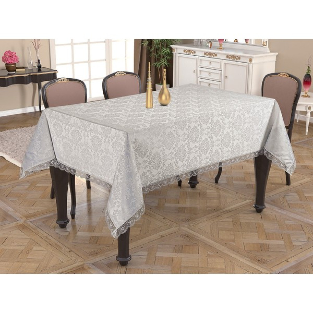 Tropik Home Dantelli Dertsiz Leke Tutmaz Jakarlı Polyester Günlük Kullanım Masa Örtüsü - Beyaz - 140 x 260 cm Masa Örtüsü Fiyatı