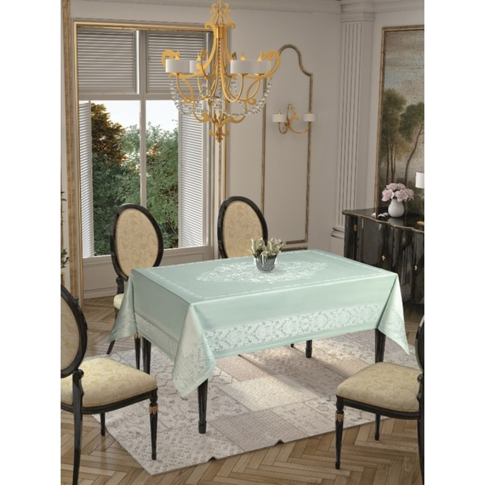Tropik Home Dertsiz Leke Tutmaz Pano Jakarlı Polyester Lu x Masa Örtüsü 8 Kişilik Mint Rengi - Renkli - 140 x 260 cm Masa Örtüsü Fiyatı