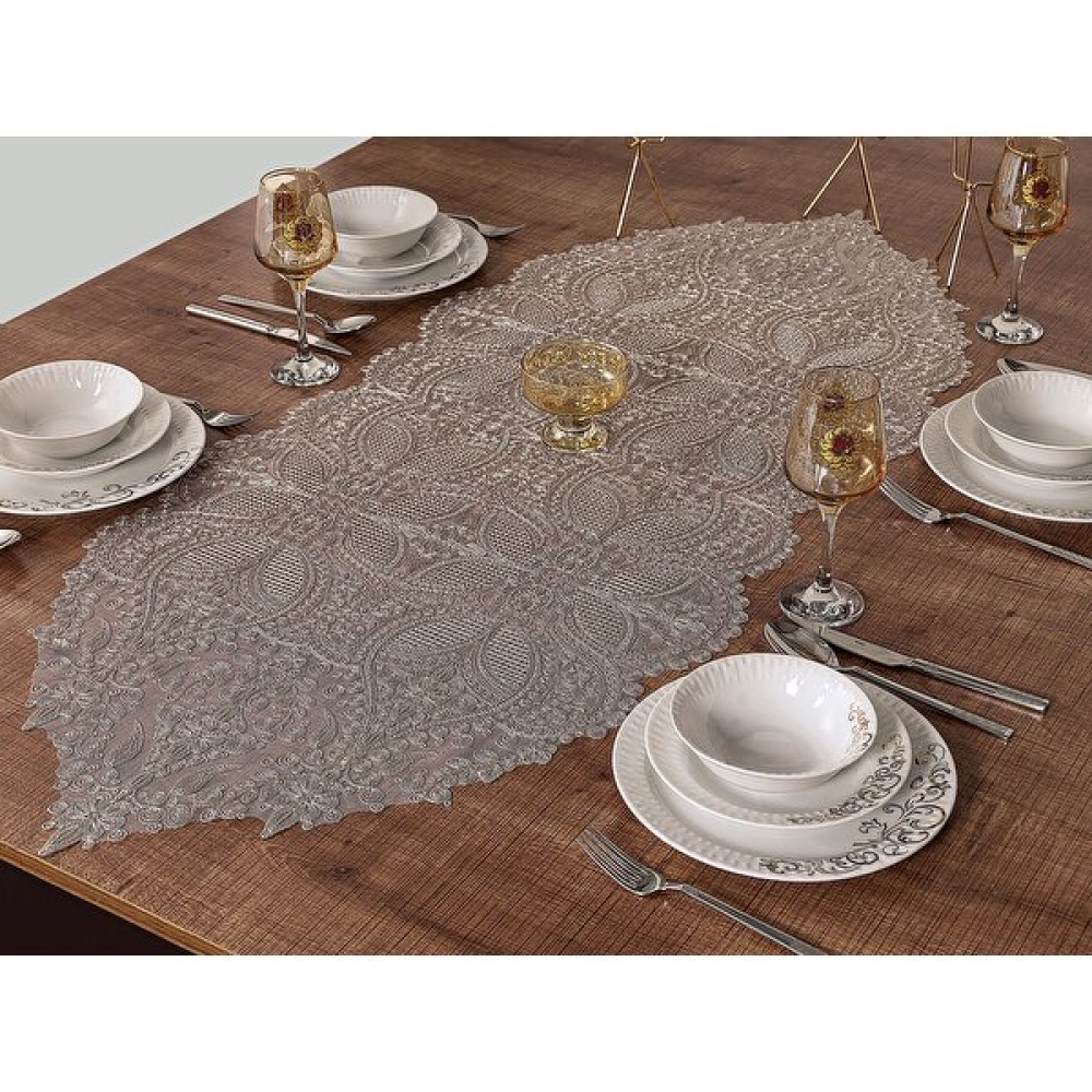 Tropik Home Gold Nakışlı Runner - 135x50 Masa Sunum Runner, Sehpa Üstü Lüx Dekoratif Runner - Bej - 50 x 135 cm Masa Örtüsü Fiyatı