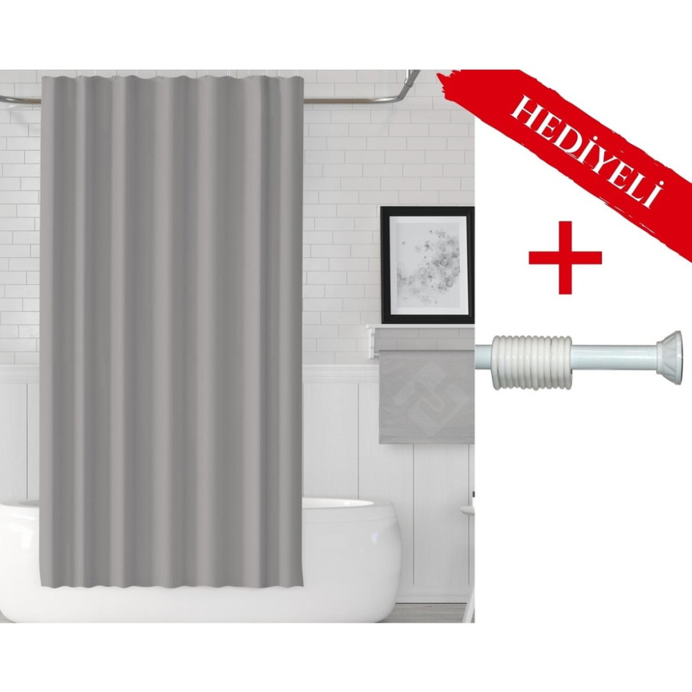 Tropik Home Gri Banyo Perdesi Askı Hediyeli 180X200CM Tek Kanat Duş Perdesi, Renkli Banyo Duş Perdesi - 180 x 200 cm Perde Fiyatı