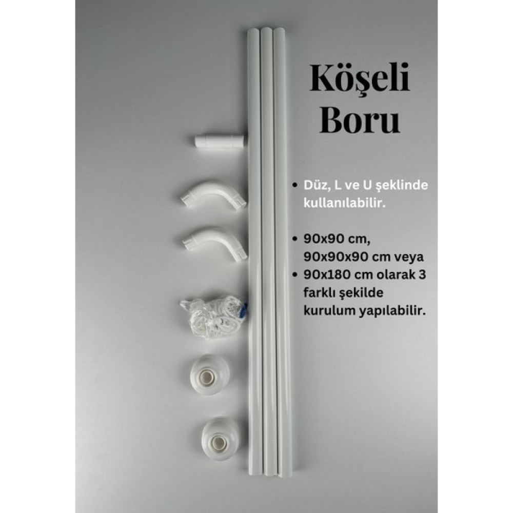 Tropik Home Köşeli Banyo Borusu L Duş Borusu - 90 x 90 cm - Beyaz Duş / Banyo Perdesi Fiyatı