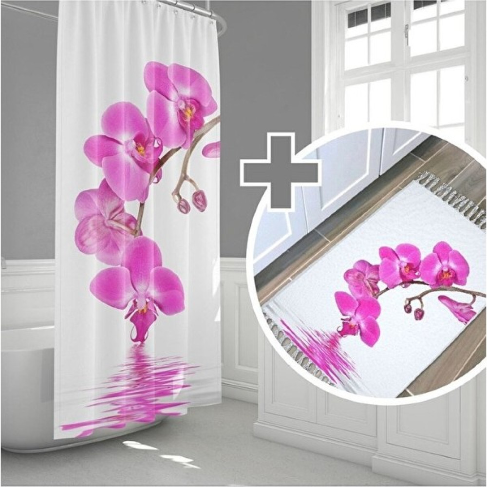 Tropik Home Pembe Orkide Desen Banyo Paspası, Dijital Baskılı Kaymaz Taban Banyo Paspası ve Orkid Banyo Perdesi Klozet Takımı Fiyatı