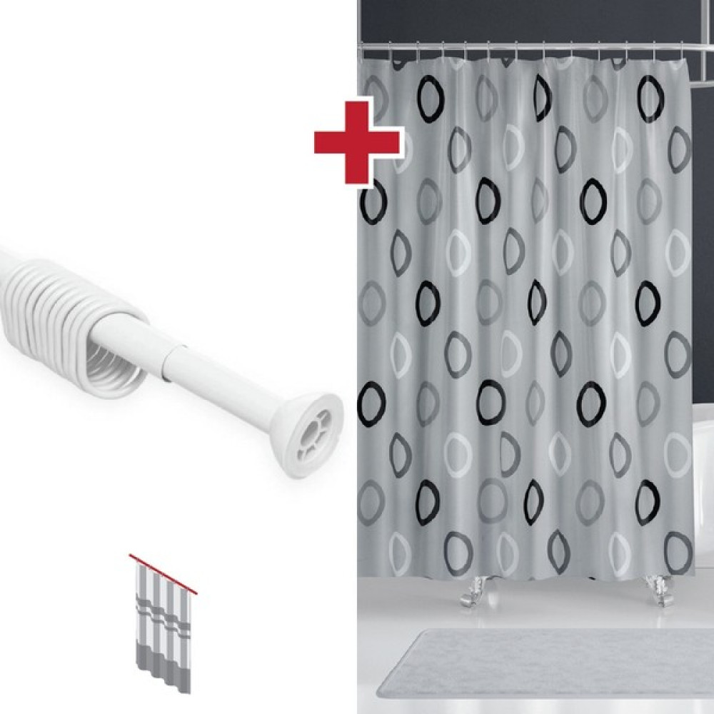 Tropik Home Polyester Kumaş Geometrik Desen Gri Banyo Perdesi Askı Aparatı Hediyeli C-Halkalı Duş Perdesi - 180 x 200 cm Duş / Banyo Perdesi Fiyatı