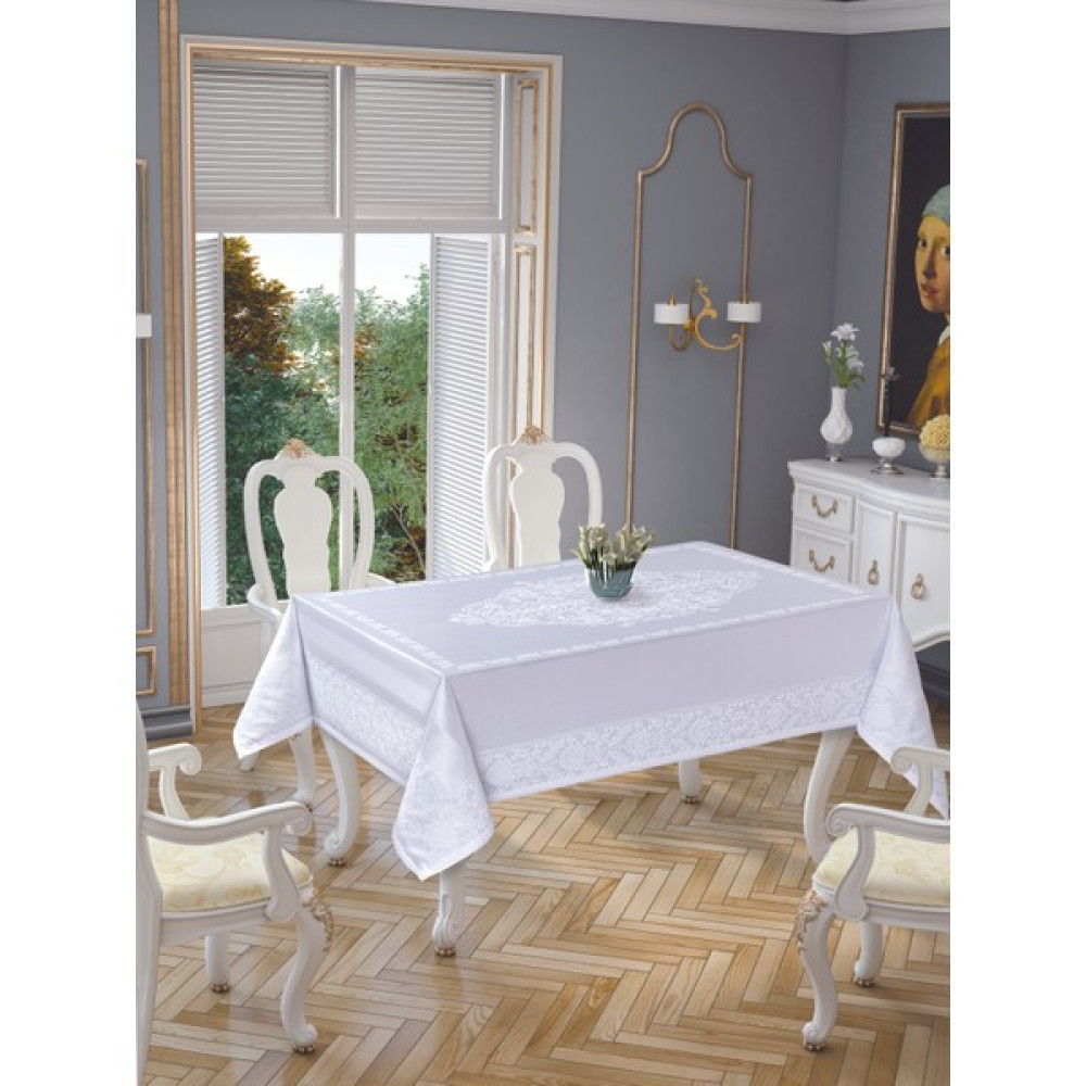 Tropik Home Polyester Leke Tutmaz Pano Desen Lu x Masa Örtüsü 8 Kişilik Beyaz - Renkli - 140 x 260 cm Masa Örtüsü Fiyatı