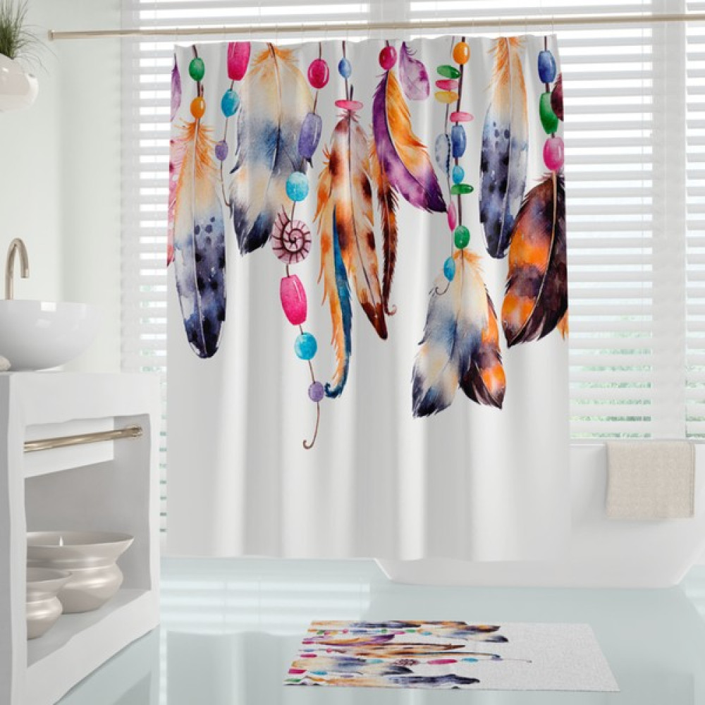 Tropik Home Renkli Tüy Desen Banyo Duş Perdesı-180x200cm Duşakabin Perdesi, Tek Kanat Dream Catcher Duş Perde - Mor - 180 x 200 cm Duş / Banyo Perdesi Fiyatı