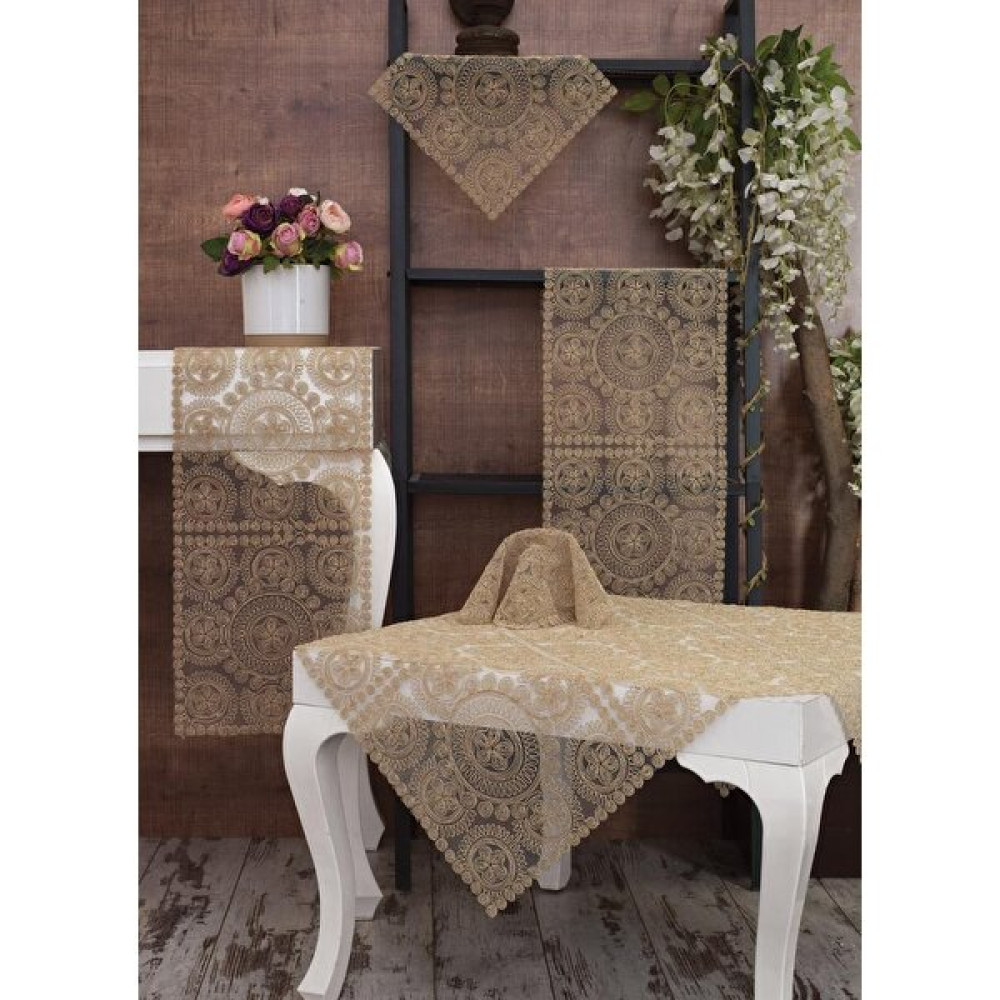 Tropik Home Tropikhome Victoria Bej Renk Salon Takımı 5 Parça Nakış Çeyiz Seti - 32 x 32 cm Amerikan Servis Fiyatı