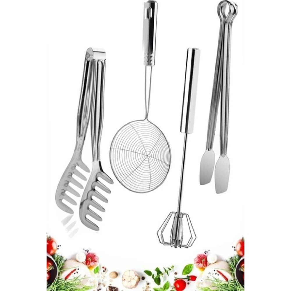 Trouvaille 4 Parça Çelik Makarna Maşası, Kevgir, Otomatik Çırpıcı Yumurta Çırpıcı , Izgara Maşası Mutfak Seti Mutfak Gereçleri Fiyatı