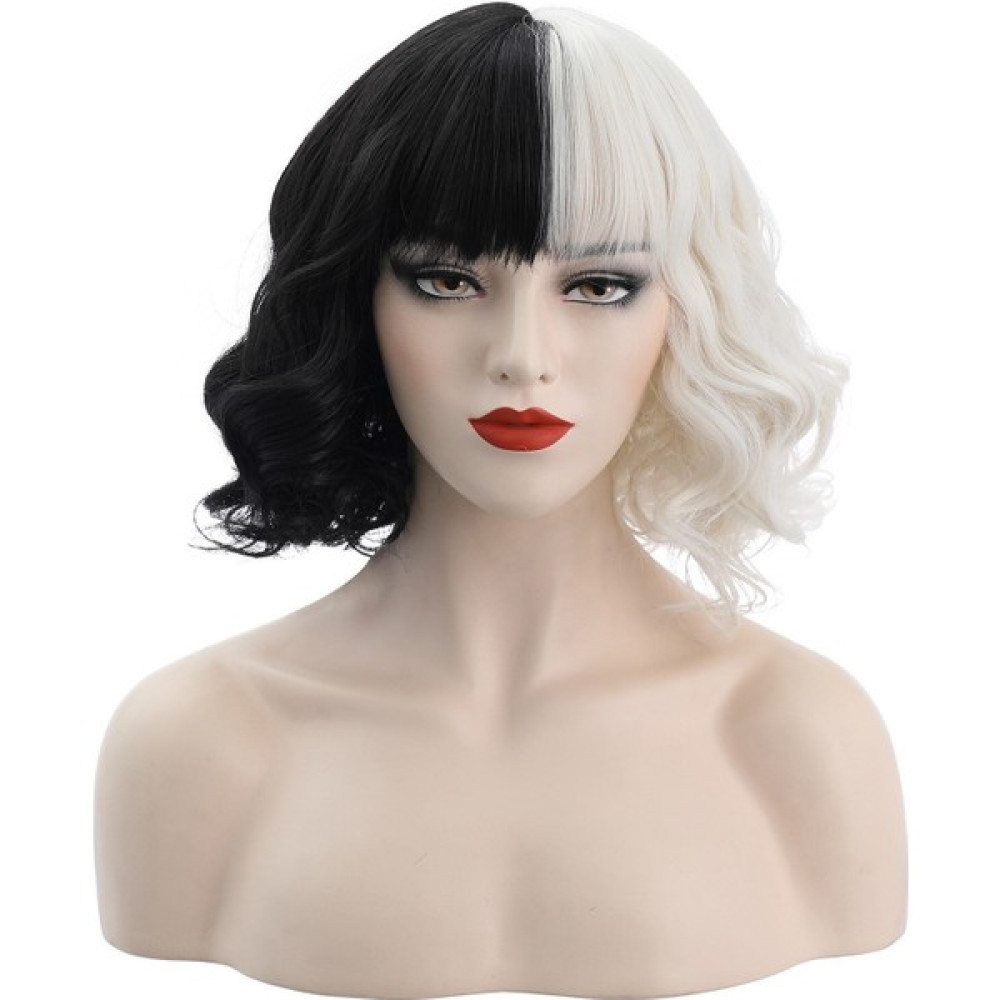 Troy Mitchel Sw Future Cruella Peruk Cruella De Vil Emma Stone Bayan Spot Kısa Siyah Beyaz Kıvırcık Peruk (Yurt Dışından) - Siyah - Beyaz Saç Bakımı Fiyatı