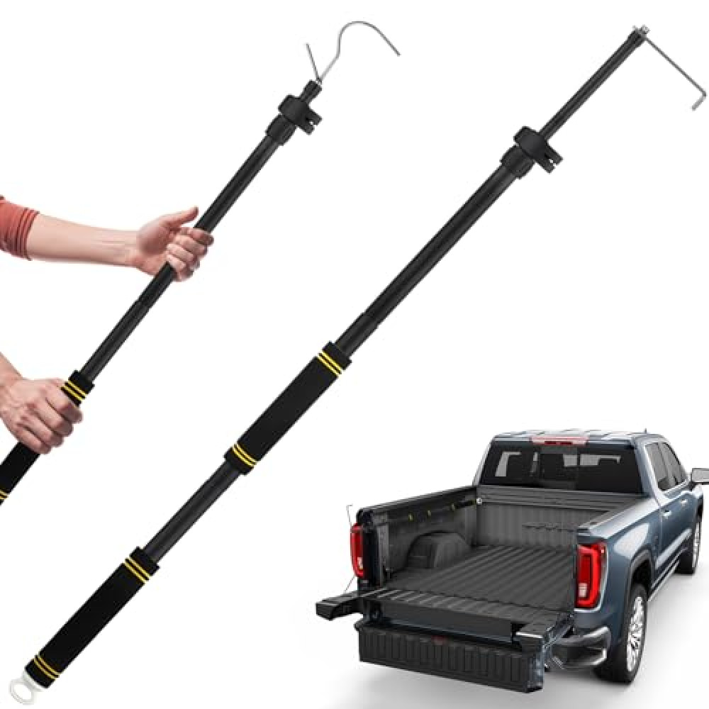 Truck Bed Grabber Tool Heavy Duty, Grabber Truck Cargo Retriever Long Handle Thickened Stainless Tube Telescopic 34"-74" Bed Buddy Truck Tool with Two Hooks Convenient Pickup Van RVs Tools.