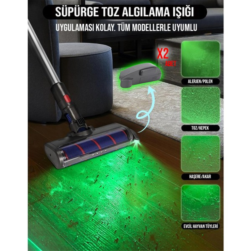 True Fresh Elektrikli Süpürge Toz Algılama Işığı Aparatı, Yeşil Işık ,pet Köpek Kedi Tüyü Algılama Aparatı - 2 Adet Elektrikli Süpürge Aksesuarları Fiyatı