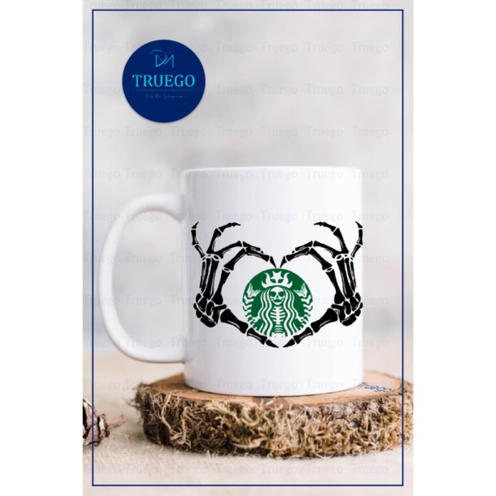 Truego Baskılı Kupa Bardak Seramik Mug - Iskelet Starbucks - Beyaz Fincan / Bardak / Kahve Takımı Fiyatı