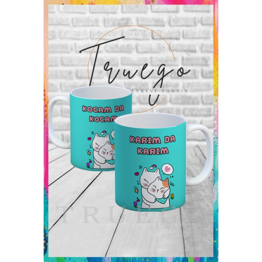 Truego Baskılı Kupa Bardak Seramik Mug Yeşil - Kocam Da Kocam Karım Da Karım Set Fincan / Bardak / Kahve Takımı Fiyatı