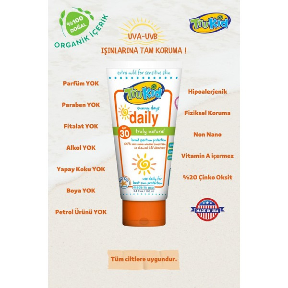 Trukid Sunny Days SPF+30 Organik İçerikli Güneş Kremi 100 Ml Bebek Güneş Kremi Fiyatı