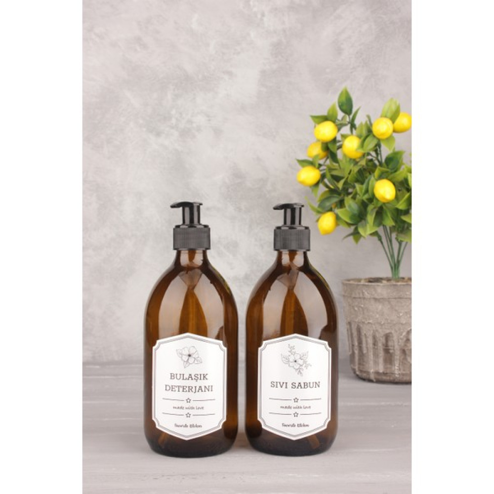 Trustmoda Amber Renk 2'li Sıvı Sabun & Bulaşık Deterjanı Şişesi - 500 ml - Cam Sabunluk Fiyatı