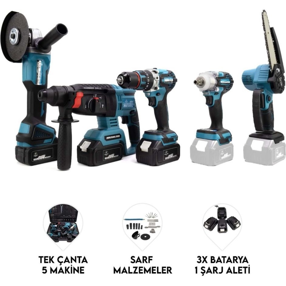 Truva Yapı Maxstar 48V 5’li Set Darbeli Matkap Vidalama Zincir Testere Somun Sıkma Taşlama - 5li set Matkaplar Fiyatı