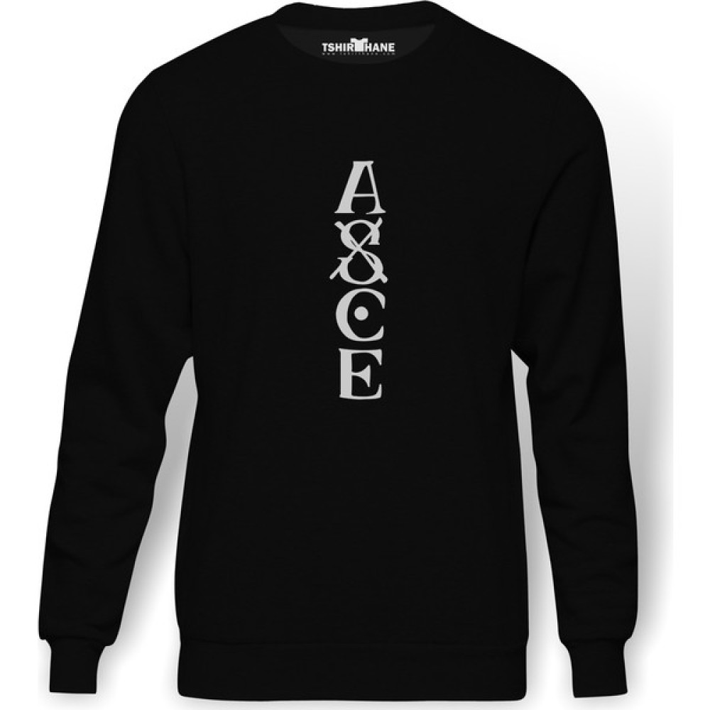 Tshirthane One Piece Baskılı Siyah Erkek Örme Sweatshirt Uzun kol Erkek Sweatshirt Fiyatı