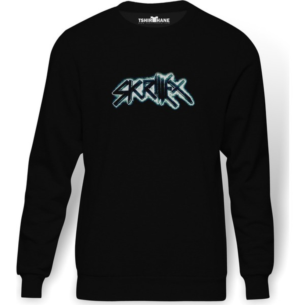 Tshirthane Skrillex 2 Baskılı Siyah Erkek Örme Sweatshirt Uzun Kol Erkek Sweatshirt Fiyatı
